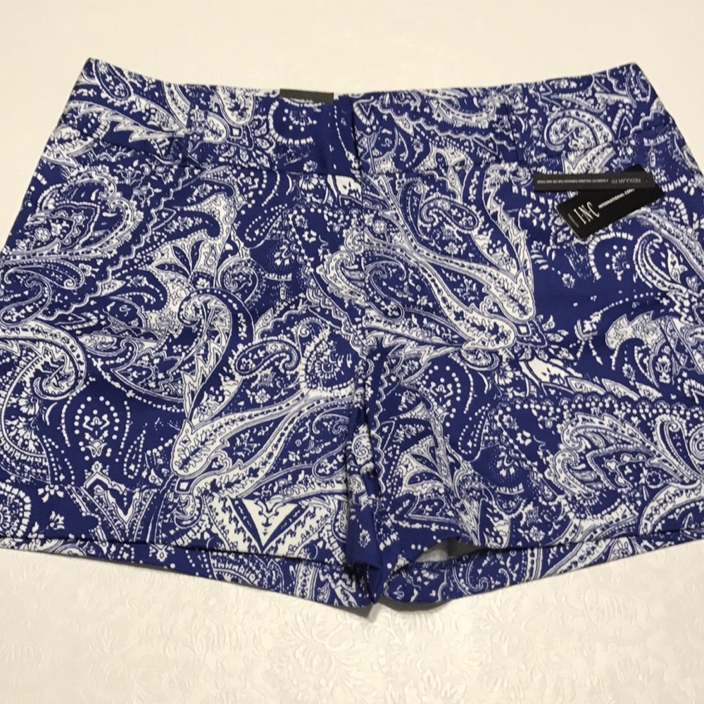 INC International Concepts Blue and White Paisley Print Women's Shorts